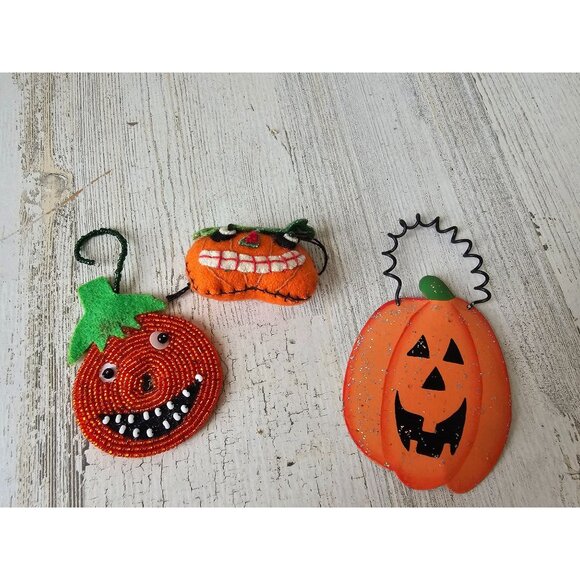 Jack-o-lantern pumpkin beaded ornament plush glitter set Halloween tree - Picture 1 of 7